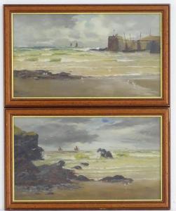 WALKER Robert Hollands 1882-1922,Perwick Bay, Isle of Man, A rocky coastal scen,Claydon Auctioneers 2020-08-17