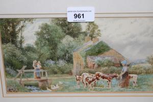 WALKER Robert Hollands 1882-1922,rural scene with a girl feeding calves, ,Lawrences of Bletchingley 2021-07-20
