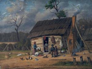 WALKER William Aiken 1838-1930,Washday Cabin Scene with Chimney Pole, Cereal Fiel,Hindman 2009-12-13