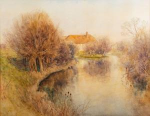 WALKER William Eyre 1847-1930,River landscape with a house among ,1886,Bearnes Hampton & Littlewood 2024-01-16