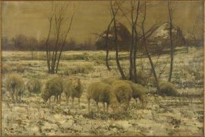 WALL Alfred Bryan 1872-1937,Sheep Grazing in Winter,1898,Susanin's US 2020-06-16
