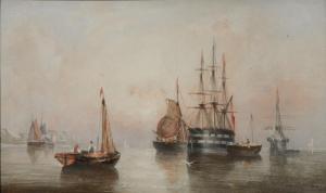 WALL E.J,A three masted man-o-war and further shipping in a calm,1865,Mallams GB 2013-07-17