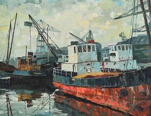 WALLACE john,COAL BOATS AT THE DOCKS,Ross's Auctioneers and values IE 2015-10-07