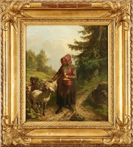 WALLANDER Josef Wilhelm 1821-1888,Vallflicka i folkdräkt,1875,Uppsala Auction SE 2018-08-28