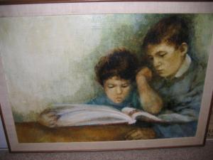 WALLAS Lee 1900-1900,Boys reading book,Ivey-Selkirk Auctioneers US 2007-05-19