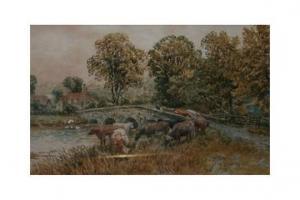WALLER A. Honeywood 1800-1900,River Landscape with Herder and Cattle,Keys GB 2015-02-06