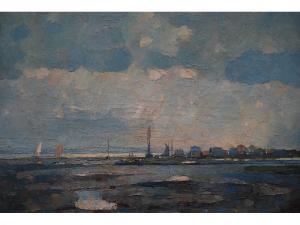WALLER A. Honeywood 1800-1900,Suffolk river estuary with buildings a,1944,Lawrences of Bletchingley 2009-07-14