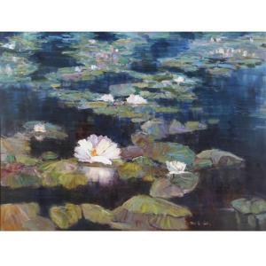 Wallis Eric K 1968,White Blooms on Water (water lilies),Ripley Auctions US 2019-08-24