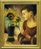 WALTER GRIMMA Timmling 1897-1948,Kind mit Sonnenblumen,1947,Reiner Dannenberg DE 2021-12-09
