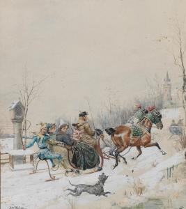WALTER Ottokar 1853-1904,Horse carriages at snow and a carneval\’s party,Palais Dorotheum 2019-11-06