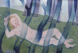WALTERS Evan 1892-1951,reclining female nude in woodland,1951,Rogers Jones & Co GB 2021-07-24