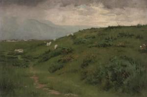 WALTON George 1800-1900,Sheep grazing on a hillside with a village in the ,Christie's GB 2005-11-09