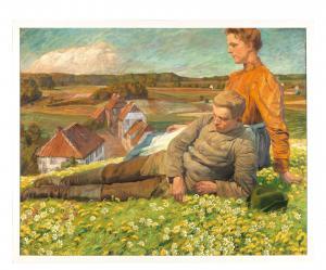 WALZER Hugo 1884-1923,Frühlingslandschaft mit jungem Paar,Palais Dorotheum AT 2021-12-18