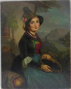 WANDERER Wilhelm 1804-1863,sitzende Frau in Tiroler Tracht mit Obstkorb,1854,Georg Rehm 2020-02-13