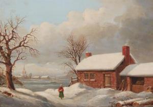 WANDESFORDE Juan Buckingham 1817-1902,Snowy town with woman,John Moran Auctioneers US 2021-08-10