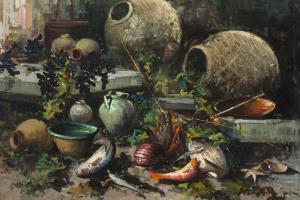 WANG Jove 1962,Still life with fish and lobster,John Moran Auctioneers US 2018-08-21
