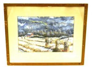 WANKELMAN Willard,red barn and frosty corn field in winter,1950,Winter Associates US 2012-09-10