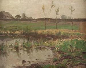 WANSLEBEN Arthur 1861-1917,Niederrheinische Landschaft,Von Zengen DE 2021-09-10