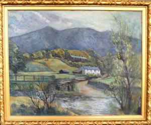 WARBURTON Stanley 1912-2012,River Landscape with Cottages,Wright Marshall GB 2017-06-03