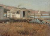 ward charles s 1850-1937,Fishing shacks and sailboat,John Moran Auctioneers US 2012-10-16