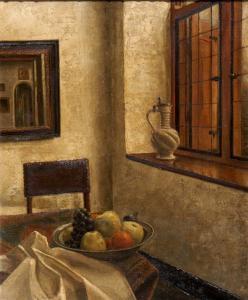 WARD DAISY LINDA 1883-1973,Interior scene with a pewter bowl of fruit and apo,Mallams GB 2008-10-10