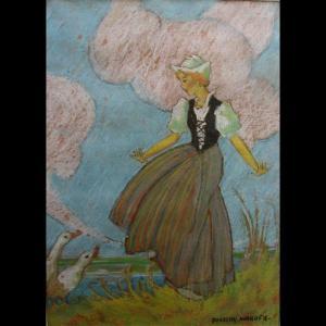 wardell dorothy wilma 1910,DUTCH GIRL STARTLED BY GEESE,Waddington's CA 2010-01-18