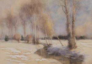 WARING Henry Frank 1900-1928,view from the riverbank in winter,Keys GB 2023-07-26