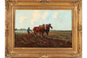 WARMENHOVEN J 1900-1900,Farmer plowing with horses,Twents Veilinghuis NL 2015-07-03