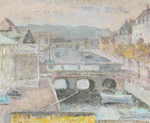 WARMING Agnete 1897-1983,Cityscape with canal and bridges,Bruun Rasmussen DK 2021-04-27