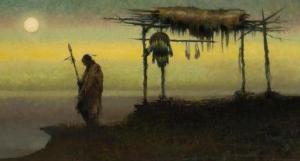 WARNER Rusti 1974,American Indian under moonlight,John Moran Auctioneers US 2020-03-15