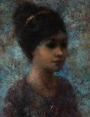WARREN ALLIN B 1930,PORTRAIT OF WOMAN WITH GOLD LOCKETT,Sloans & Kenyon US 2013-06-14