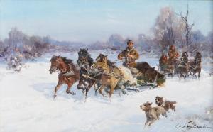 WASILEWSKI Czeslaw 1875-1946,Winter bear hunt,Desa Unicum PL 2024-04-16