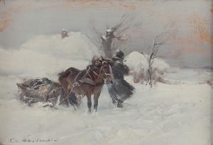 WASILEWSKI Czeslaw 1875-1946,Winter landscape with a sled,Desa Unicum PL 2024-04-16