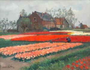 WASSENBURG Arie 1896-1970,Bulb fields near a farm and a windmill,Venduehuis NL 2021-05-26