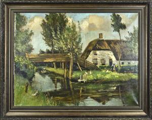 WASSENBURG Arie,Landscape Giethoorn with bridge, house and figure,Twents Veilinghuis 2023-01-12