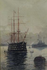 WATERHOUSE E,Square Rigged British Three Decker Training Ship Moored,Peter Francis GB 2014-03-25