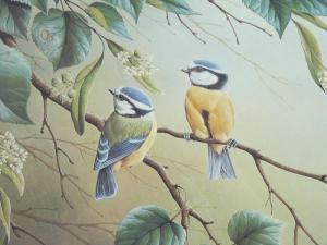 WATERHOUSE Ralph 1943,Two blue tits on a blossom branch,Rogers Jones & Co GB 2021-09-28