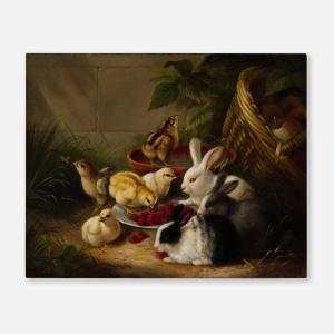 WATERS Susan Catherine M,Untitled (Rabbits and Chicks),1858,Rago Arts and Auction Center 2023-11-10