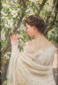 WATKINS Susan 1875-1913,PORTRAIT OF A WOMAN BESIDE FLOWERING,1907,Abell A.N. US 2018-09-16