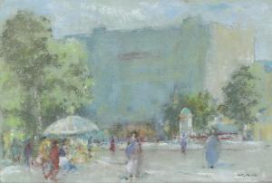 WATKINS William Arthur 1885-1975,Town scene with flower stall and figures,Ewbank Auctions 2021-03-25