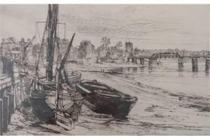 WATSON CHARLES J,Chelsea, view at low tide with beached boats,Serrell Philip GB 2015-05-14