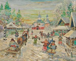 WATSON Elizabeth V. Taylor 1863-1949,Festive Village Scene in Snow,Skinner US 2018-07-24