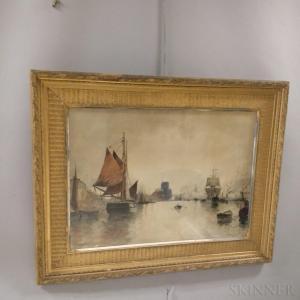WATSON Elizabeth V. Taylor 1863-1949,Rowboat and Ships in a Harbor,Skinner US 2018-07-24