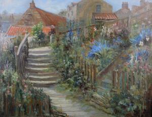 WATSON James 1851-1936,The Steps, Runswick Bay, summer borders and figure,Morphets GB 2021-11-25