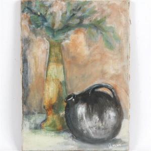 Watson Jerry 1937-2014,Still life with black ball pitcher and floral arra,Ripley Auctions 2019-07-20