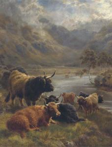 WATSON JNR. William 1859-1921,Highland cattle in a loch landscape,Christie's GB 2004-03-04