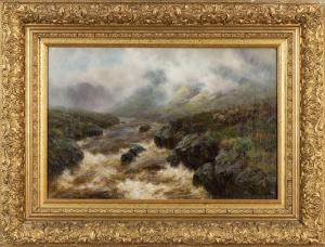 WATSON Sydney Arthur 1800-1900,misty highland sheep riverscape,Rogers Jones & Co GB 2024-01-26