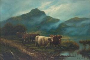 WATSON W.H 1800-1900,Highland Cattle by the Water's Edge,Burchard US 2020-10-18
