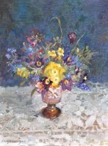 WATT Mary Millar 1924,Still life with flowers in a vase, on a table with,John Nicholson 2012-11-22