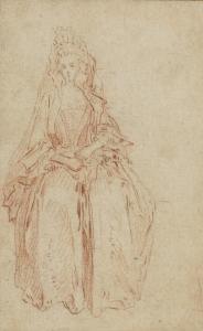 WATTEAU Jean Antoine 1684-1721,A YOUNG WOMAN WITH AN ELABORATE HEADDRESS,Sotheby's GB 2012-09-24